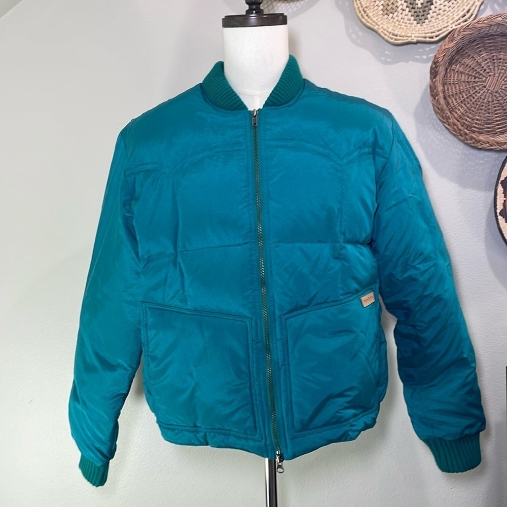 Powder River Outfitters by Panhandle Slim Puffer Coat Teal Turquoise Blue Medium